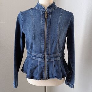 DKNY Denim Peplum Jacket Women’s XS | Zip Front Fitted Jean Jacket